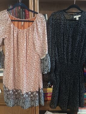 Orange And Black Patterned BoHo Dress And Black And Grey Patterned Dress